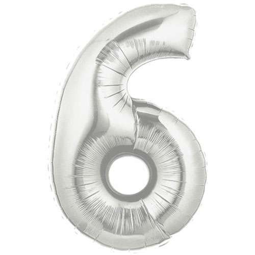 Silver Foil Number Balloon - 6 - Click Image to Close